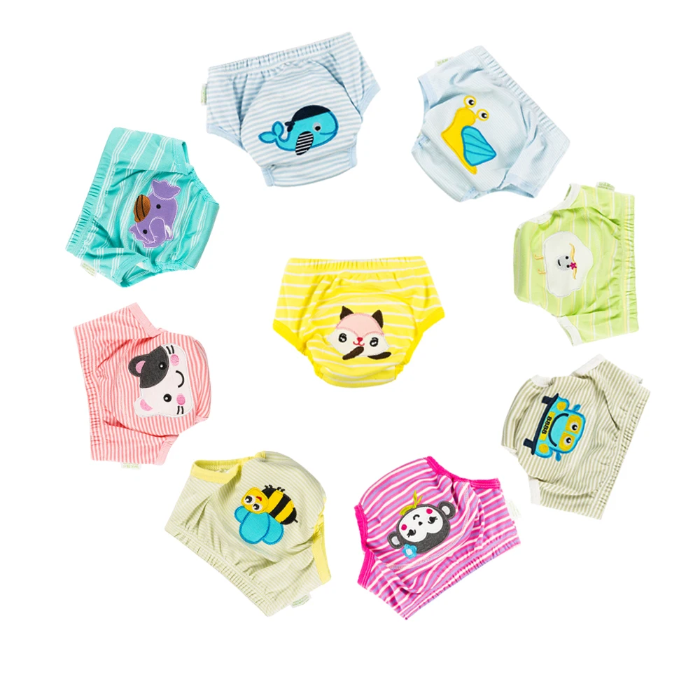 8pcs /Group Embroidery Baby Cotton Training Pants Waterproof Potty Trainers Todder Trainers Kids Training 3layers Crotch Pants