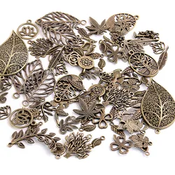 Vintage Metal Plant Pingente para Fazer Jóias, Mix Tamanho, Estilo Folha, Encantos de Flores, Jóias Artesanais DIY, 20Pcs