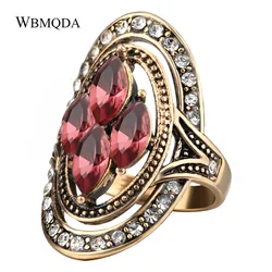 Fashion Hollow Oval Pattern Pink Crystal Ring Indian White Rhinestone Wedding Rings For Women Vintage Gold Bulgaria Jewelry