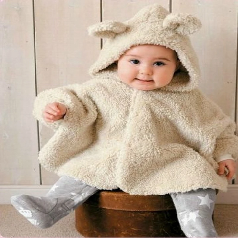 Hooyi Fleece Baby Coats Rabbit Beige Boy Cloaks Newborn Cape Girls Shawl Infant Hooded Jackets Mantle Winter Outfits Dress Smock