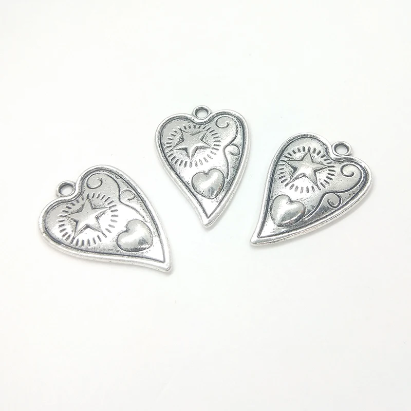 2021 New Fashion 10pieces/bag 26mm Zinc Alloy Twinkling Stars Hearts Charms Pendants DIY Necklaces Bracelets Jewelry Accessories