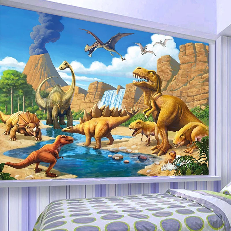 

Custom Size 3D Cartoon Mural Sticker Children's Room Decor Kindergarten Dinosaur Fresco Wood Fiber Wallpaper 3D Papel De Parede