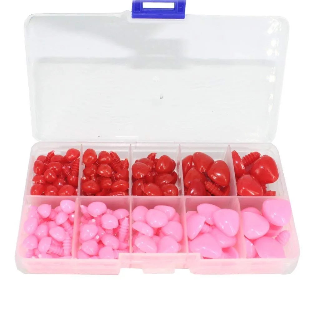 130pcs 8/9/11/15/16mm Pink and Red Plastic Safety Nose D-shape Craft Nose for Doll Puppet Making DIY Doll toys Accessories