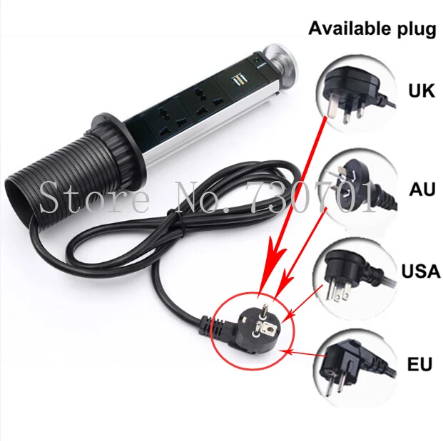 USA/UK/EU/AU plug 1*led+3*universal power+2* charge USB Aluminum material silver/black cap Kitchen Socket,1pcs/set