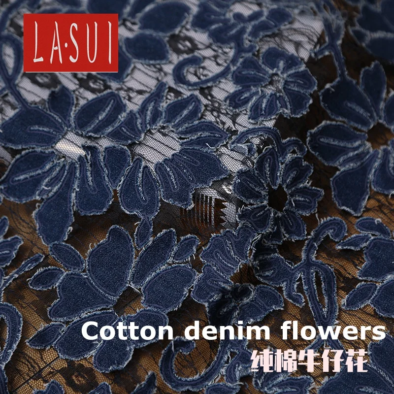 LASUI New product 4y=1ot 2colors United States big high-end custom cotton denim embroidered fashion lace dress  DIY fabric X0120