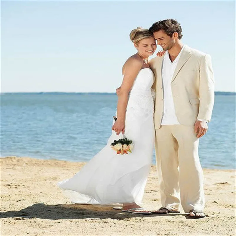 

Ivory Linen Suits Beach Wedding Suits For Men Tailored Linen Suit Custom Made Groom Tuxedo, Ideal Choice For Hot Summer Wedding