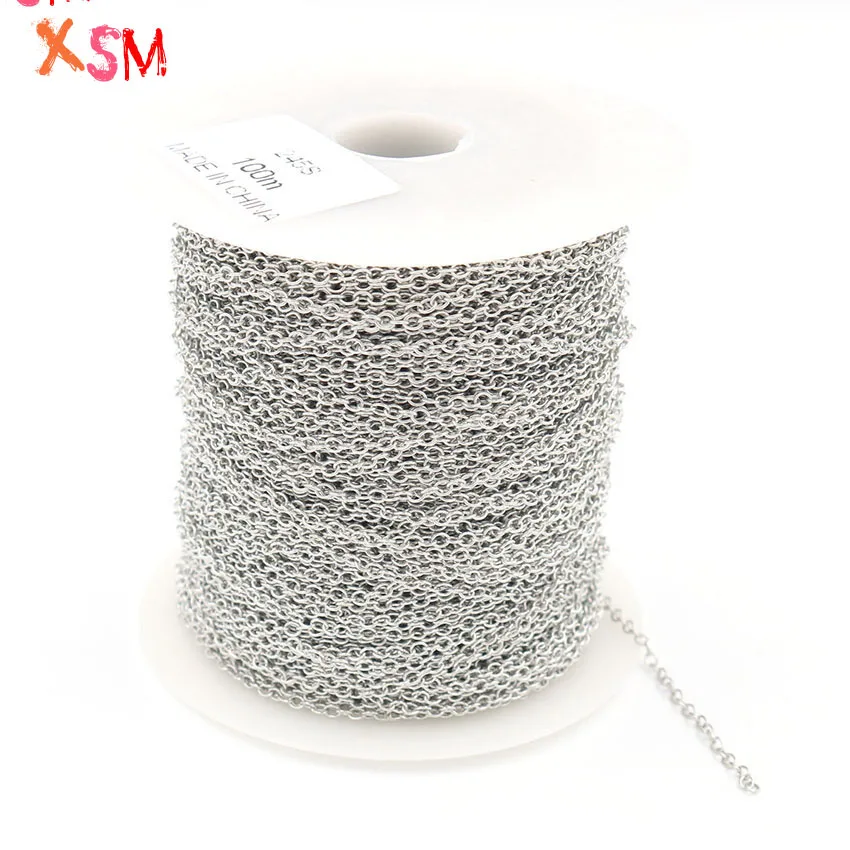 

XSM 100m/roll 2mm Width Silver Plated Bulk Chains Fit Necklaces Bracelets Oval Alloy Cross Chain DIY Jewelry Making Accessories