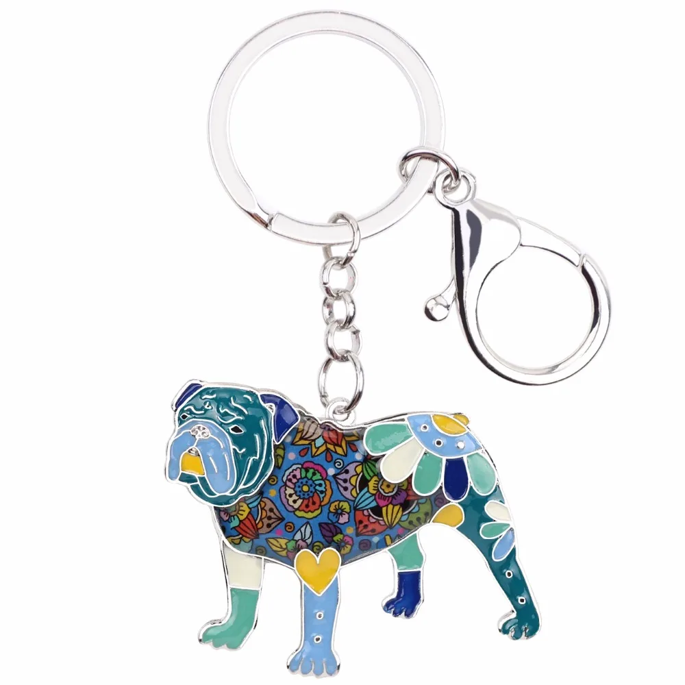 Bonsny Enamel English British Bulldog Bull Terrier Key Chain Keychains Ring Fashion Jewelry For Women Girls Gift Car Bag Pendant