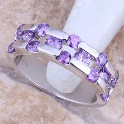 Gleaming Purple Cubic Zirconia Silver Plated  Ring Size 6 / 7 / 8 / 9 R1607