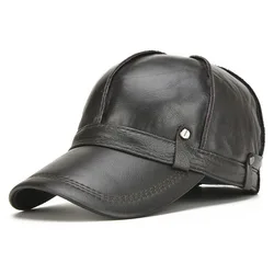 Male Genuine Leather Hat Eagle Adjustable Black/Brown Baseball Caps for Man Casual Street Glof Cap Men's Winter Warm Hat  B-7126