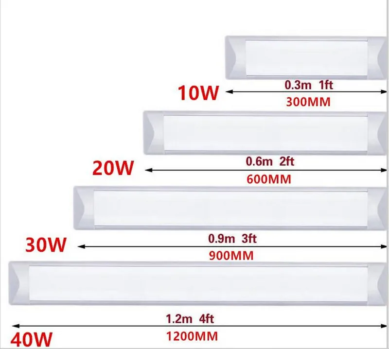 Lámpara de revestimiento de tubo LED, accesorio fluorescente de reemplazo, 10W, 30cm, 20W, 60cm, 30W, 90cm, 40W, 120cm