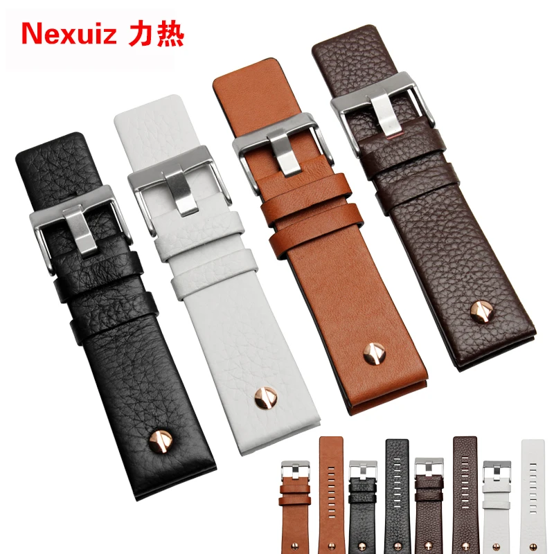 22mm 24mm 26mm 28mm 30mm Mens Watch Band Black Leather Strap Stainless Steel Buckle DZ7271 7312 7350