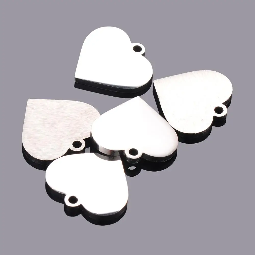 10pcs Wholesale 15mm Heart Charms Unisex Stainless Steel Stamping Blank DIY Tags Pendant Necklace Jewelry Findings
