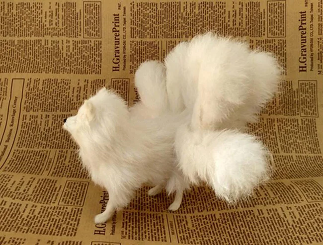 plastic&fur white fox with nine tails hard model about 23x12cm standing fox stage prop craft home decoration toy gift w0159