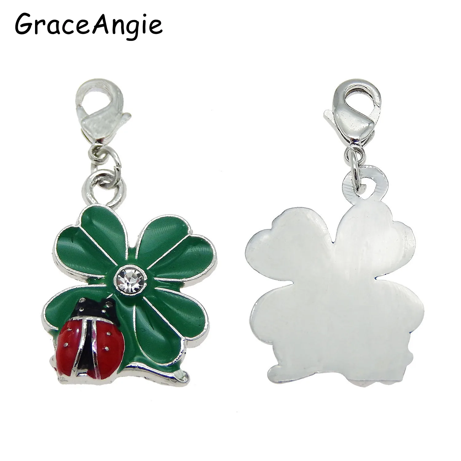 4pcs Enamel Ladybug Leaves Earrings DIY Keychain Earrings Jewelry Making Cute Baby Gift Green Clover With Lobster Clasp