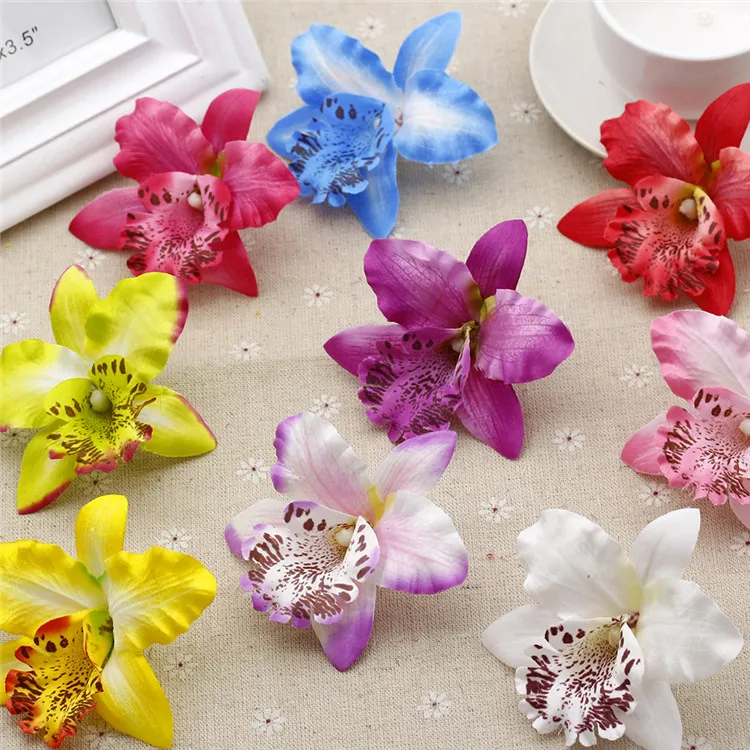 12PCS 9COLORS Artificial phalaenopsis flannelet silk orchid flower heads diy wedding hair accessory wrist corsage decoration