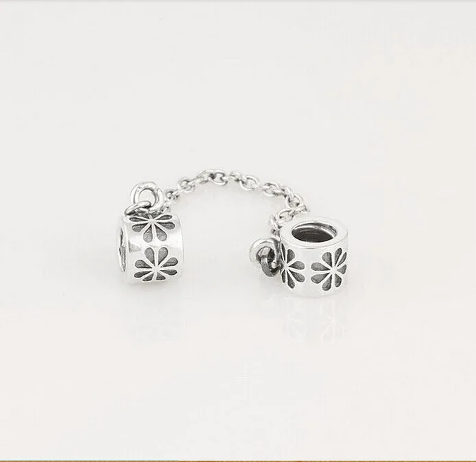 

Authentic 925 sterling silver daisy flowers safety chain beads european fine jewelry diy accessories Fits Pandora bracelets