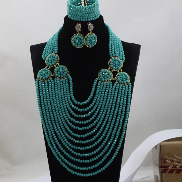 Conjunto de joyería de cuentas de Moda Africana azul para mujer, conjunto de traje de babero de boda, joyería para mujer, envío gratis