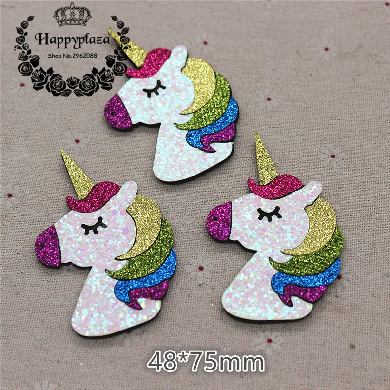 5pcs Lovely Non-woven Glitter Fabric Animal Unicorn Applique Patches Accessories DIY Hair Clip Craft Decoration,48*75mm