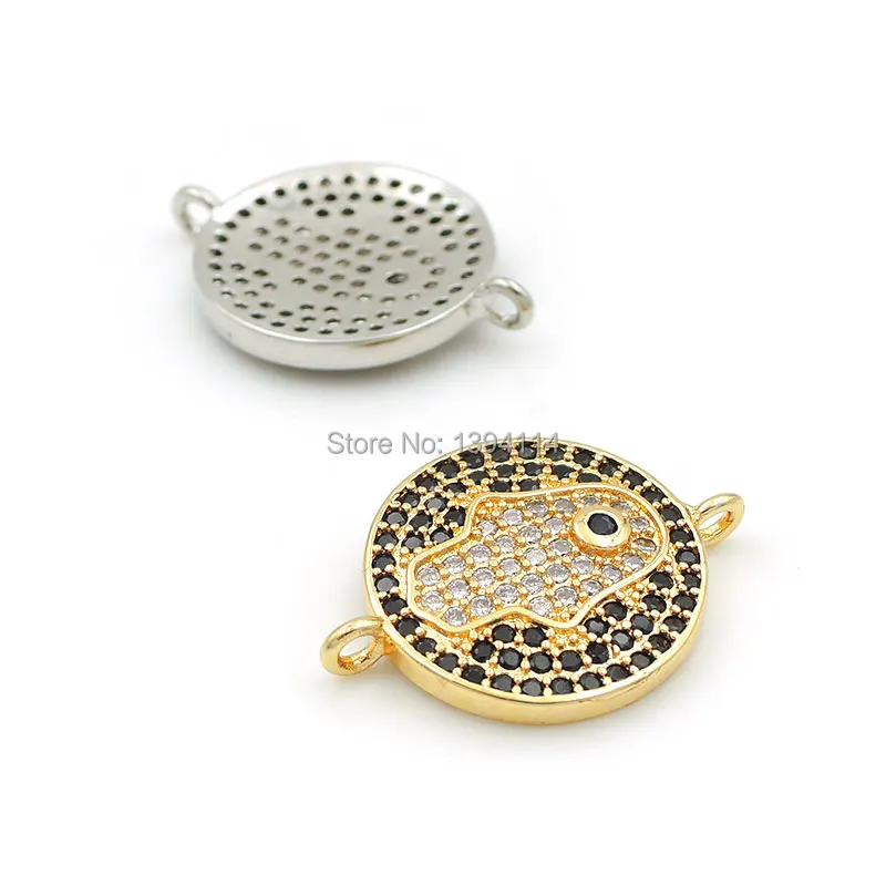 20*15*2mm Micro Pave Clear&Black CZ Round Connector With Palm Pattern Fit For Women As DIY Bracelets Accessory