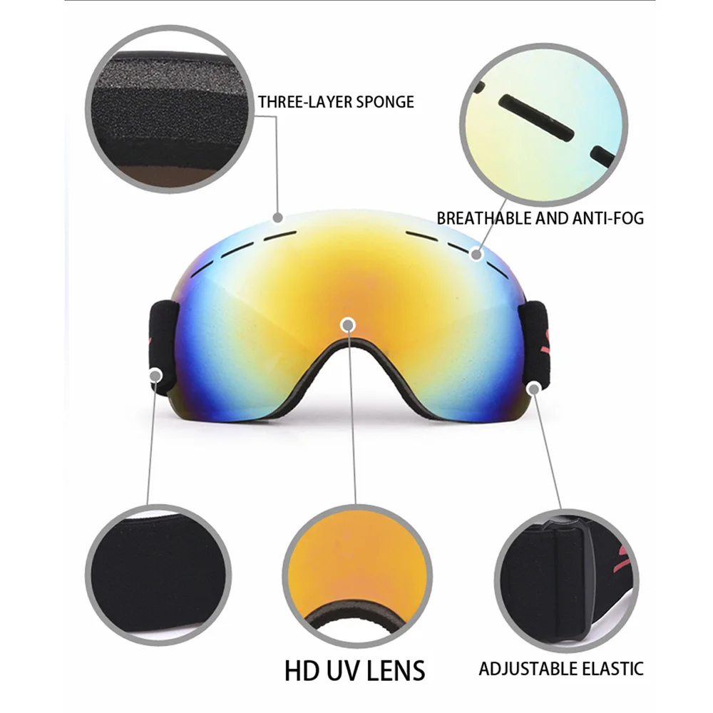 Outdoor Sports UV400 Skiing Goggles One Layers Anti-fog Big Vision Mask Glasses Snow Snowboard Goggles for  Men Women