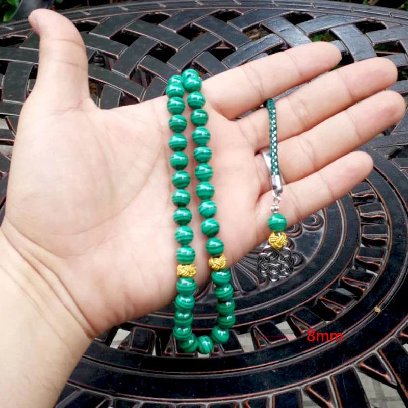 100% Natural Malachite Tasbih beads bracelets Green Malachite Grade AAAAA rosary Muslim Beaded Jewelry Yoga March 8 Jewelry gift