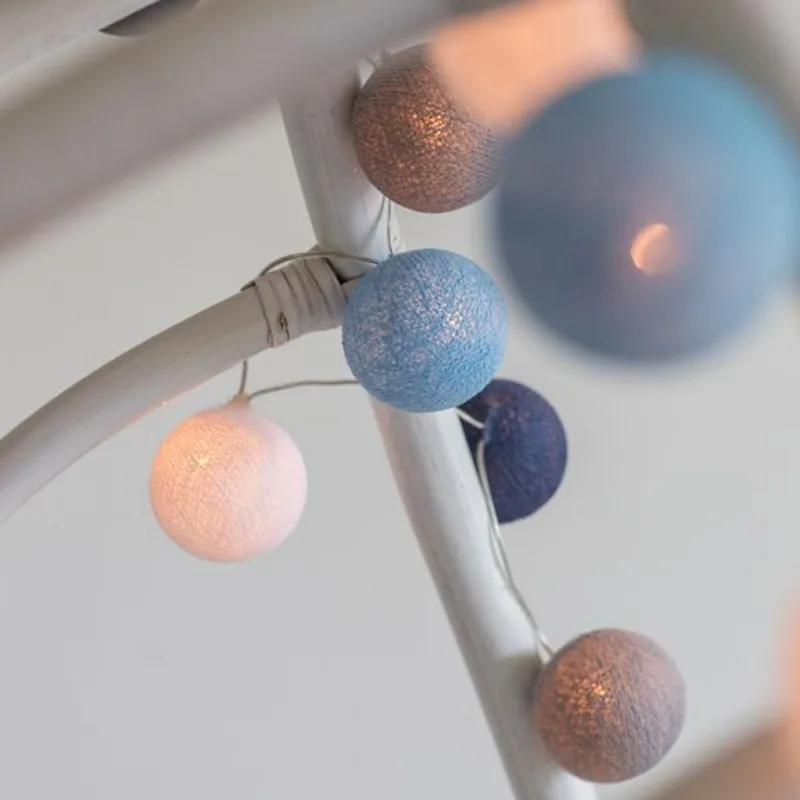 Sailor Blue Tone Cotton Ball String Lights para meninos, quarto, cafeteria, café, Fairy Lamp, presente