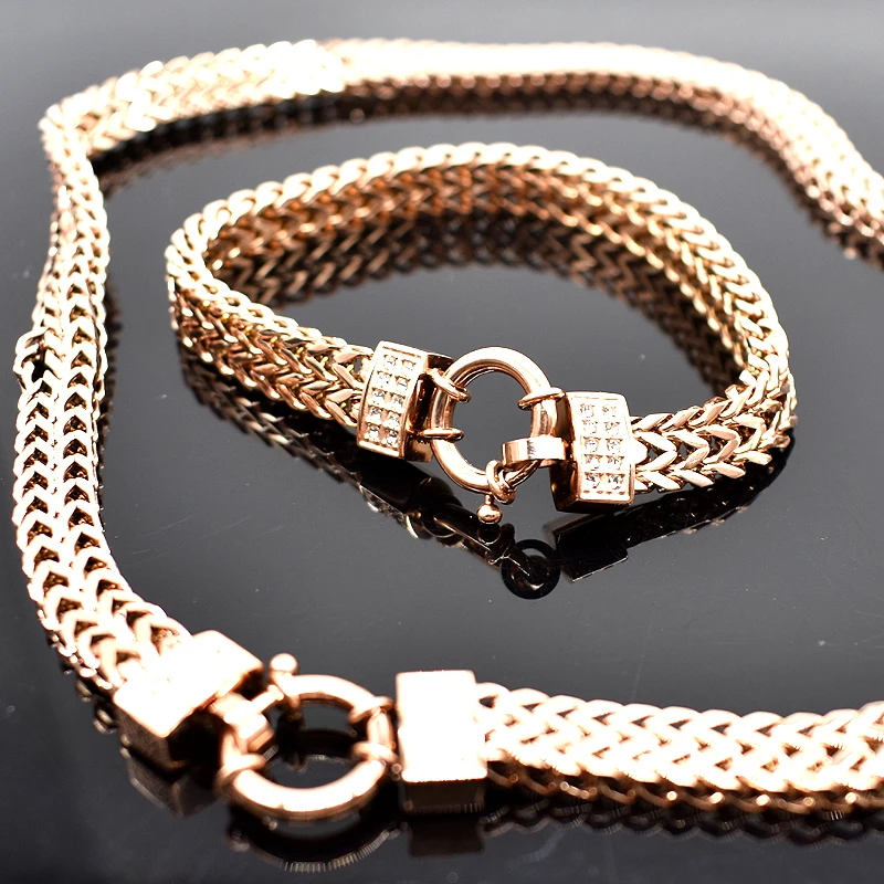 AMUMIU new arrival Men Chain Necklace Bracelet Sets Special Lock Stainless Steel Snake Women gold Color Jewellery HZTZ125