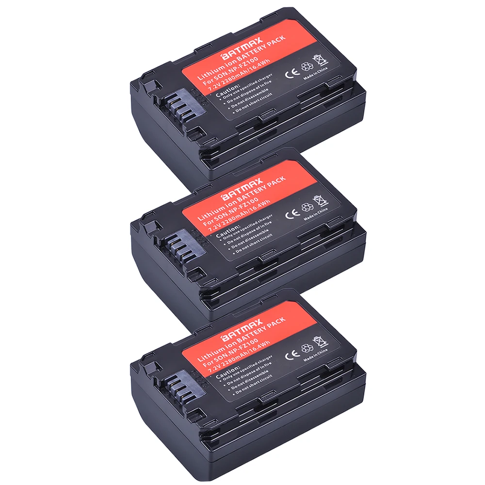 3Pcs 2280mAh NP FZ100 NP-FZ100 Camera Rechargeable Li-ion Battery for Sony NP FZ100 Battery Sony A9, A7R III, A7 III DSLR Camera