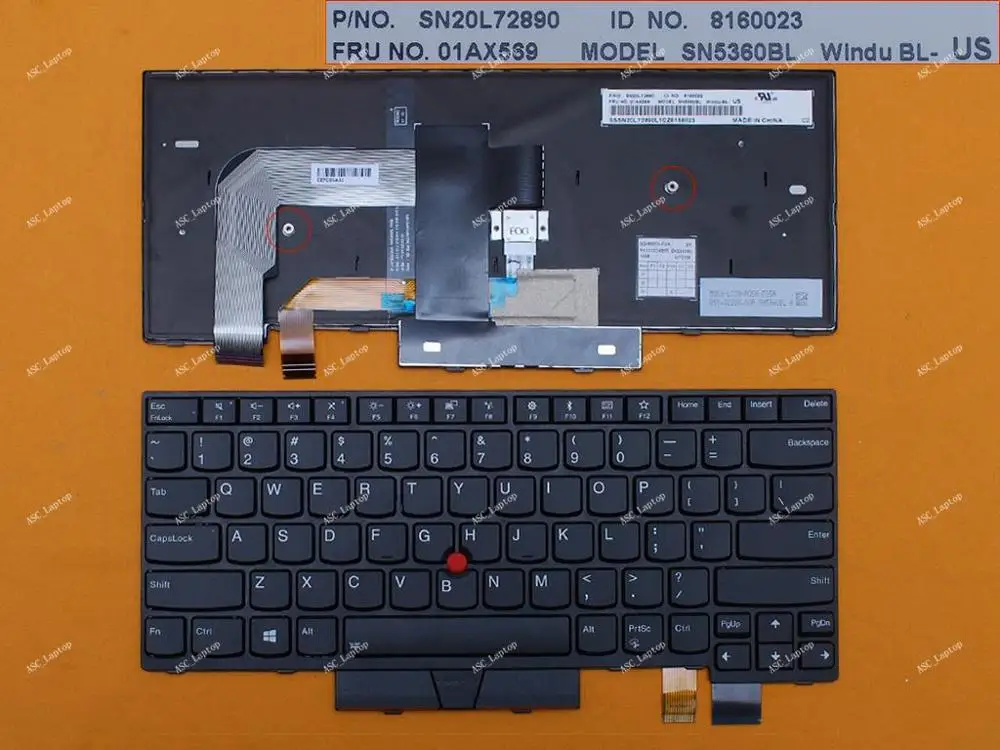 

New US QWERTY Keyboard For Lenovo Thinkpad T470 20HD 20HE Laptop, BACKLIT, Black Frame Black, with Pointer