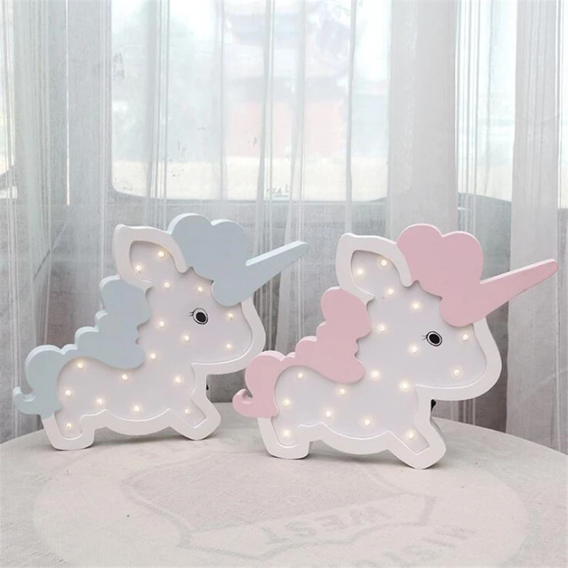 

Nordic unicorn lamp Wall Decoration Battery LED Night Light Lovely Children Rome Decorative Lights For New Year Birthday Gifts