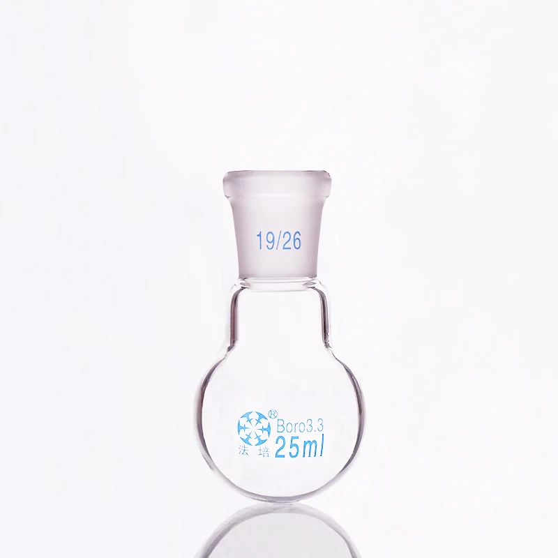 FAPE Single standard mouth round-bottomed flask, Capacity 25mL and joint 19/26, Single neck round flask, Borosilicate glass