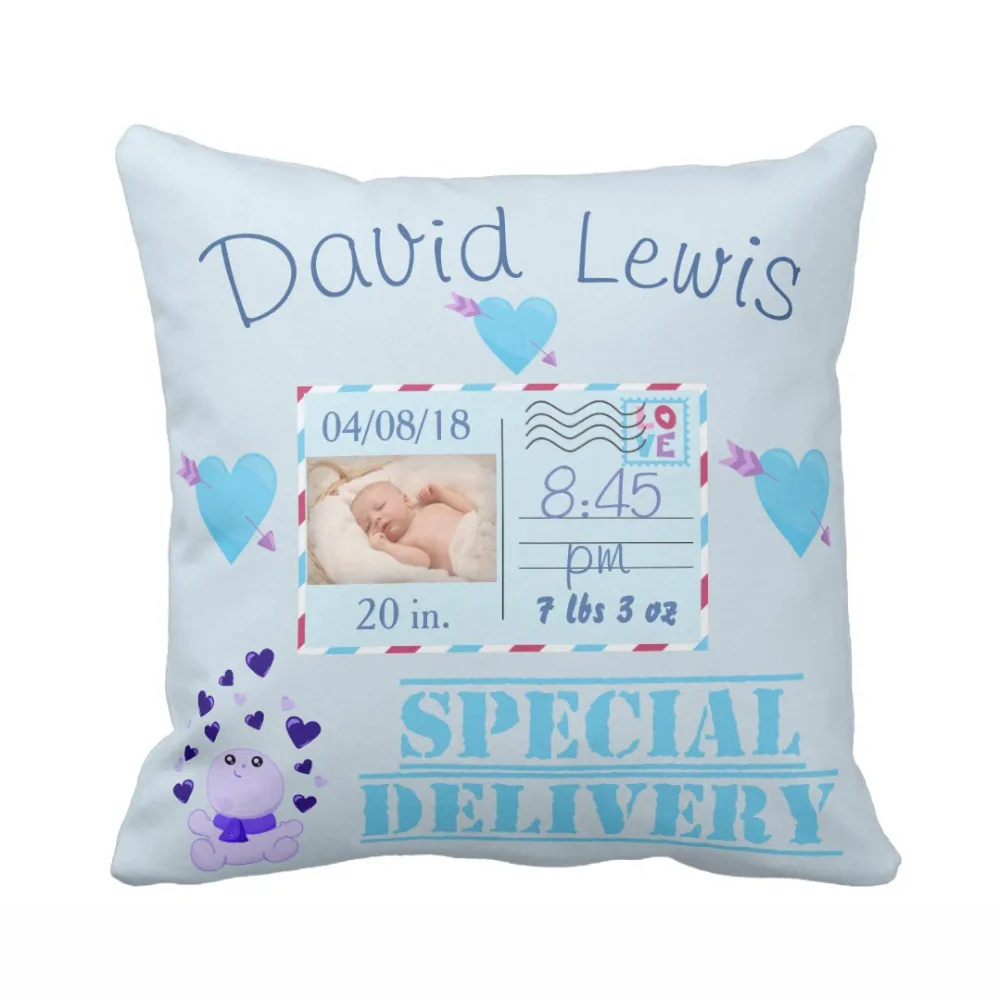 Personalized Woodland Animals Nursery Photo Baby Keepsake Throw Pillow Cover Soft Polyester Home Decorative Cushion Cover Sofa