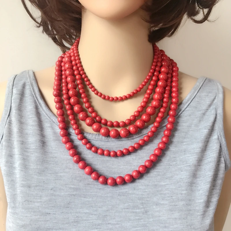 New Statement Chunky Five Layers Acrylic Marble Beads Collar Necklace 3 Colors For Women