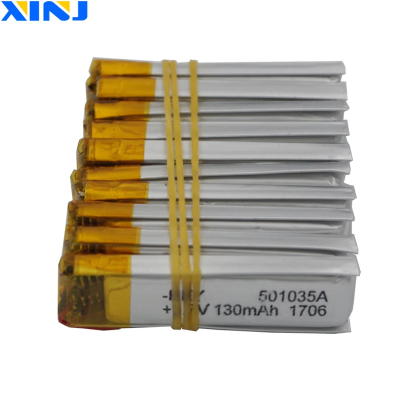 XINJ 10pcs 3.7V 130 mAh Polymer Lithium Li Lipo Battery 501035 For GPS Sat Nav Car Camera MP3 Music Player Driving Recorder