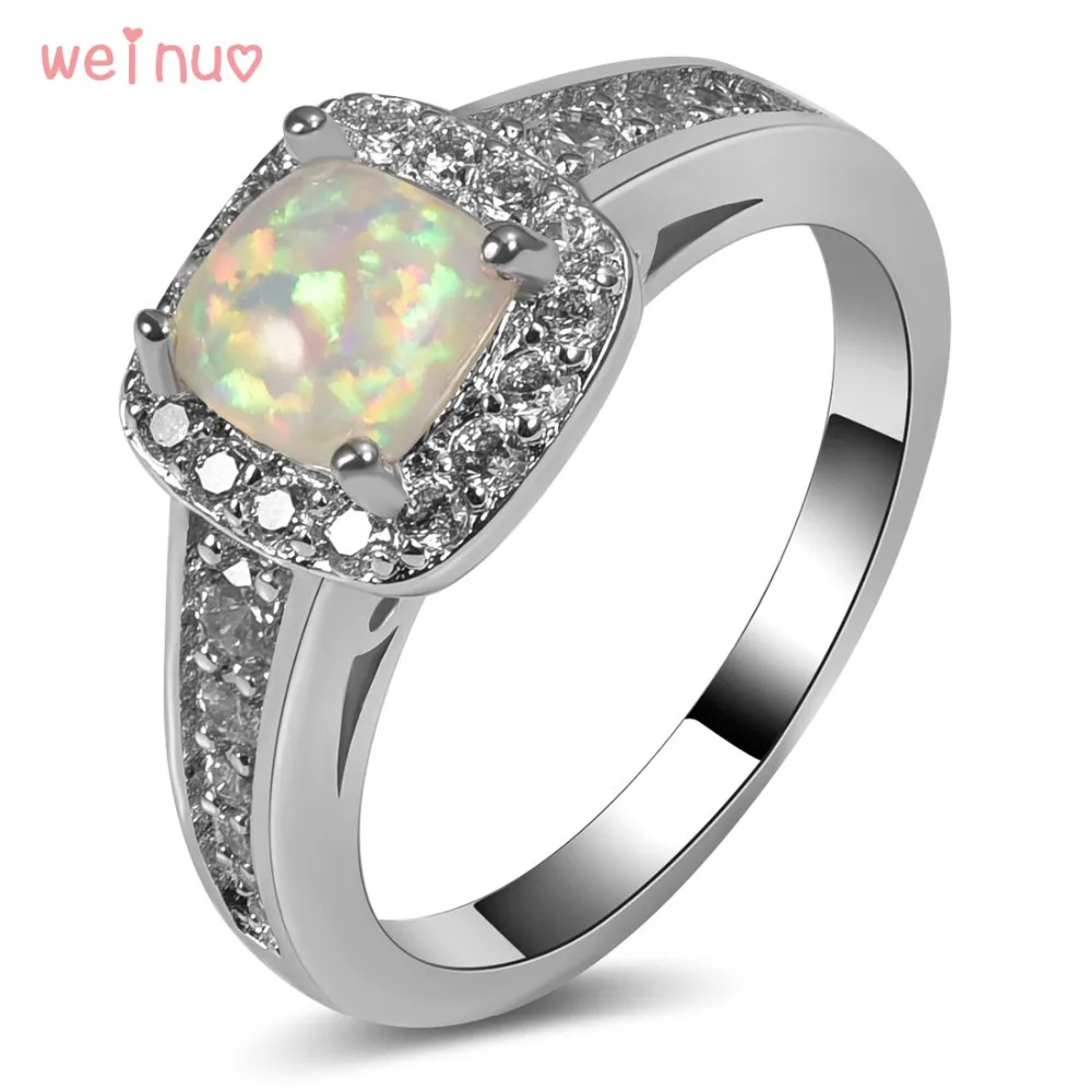 Weinuo White Fire Opal White Crystal Ring 925 Sterling Silver Top Quality Fancy Jewelry Wedding Ring Size 5 6 7 8 9 10 11 A222