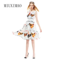 MIUXIMAO 2024 Summer Dress  Fashion A-Line O-Neck Sleeveless Tank Chicken Letter Print Elegant Above Knee Dress Women Vestides