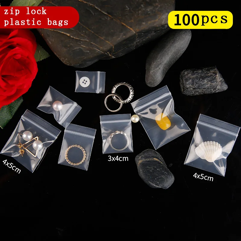 Mini Zipper Plastic Bags, Ziplock Pill Packaging Pouches, Small Zip Lock Bags, 0.16mm Thick, Food, 100Pcs