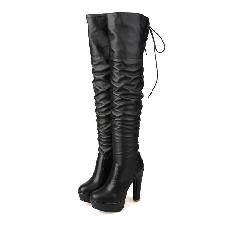 2021 Women Boots Stretch PU Leather Over The Knee High Sexy Ladies Party High Heels Platform Shoes Woman Black Plus Size 43 dfv3