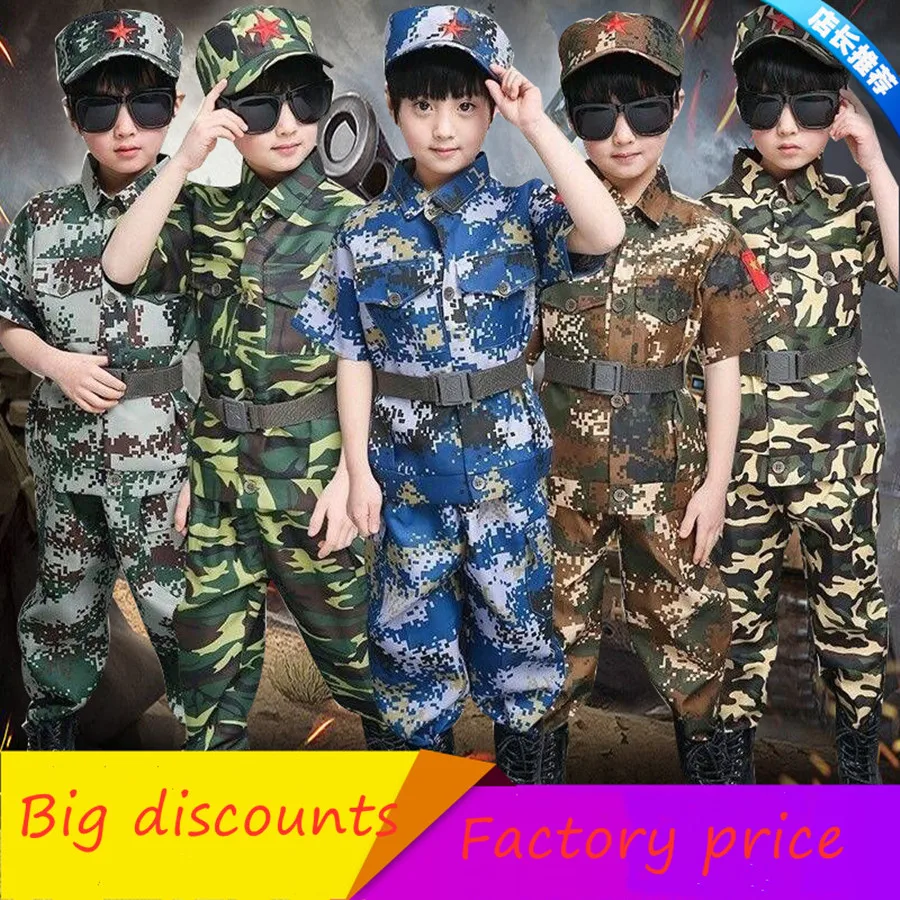 Boys girls Military Training Uniforms Children Combat Tactical Camouflage Summer Camp Party Costumes Kids Halloween Army Suits