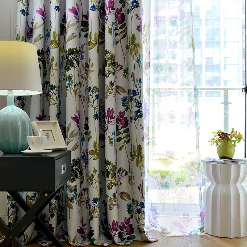 American Style Purple Floral Blackout Curtains For Living Room Bedroom Kitchen Cortinas Printed Pastoral Window Treatments