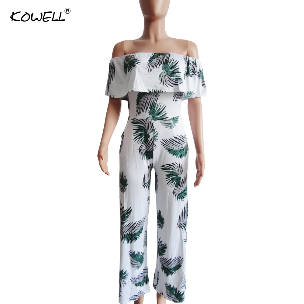 Hot Sell 2019 New Sexy Off Shoulder Floral Print Spandex Jumpsuit Boho Style Party Beach Jumpsuit Holiday Romper Overalls