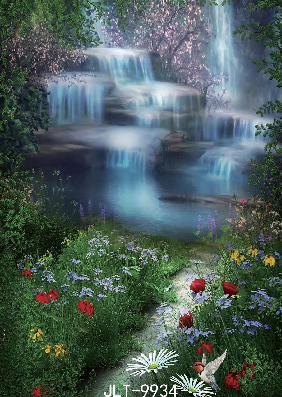 Waterfall Flowers Photography Backdrops Natural Scenery Photo Background Vinyl Cloth 3D for Photo Studio Photoshoot