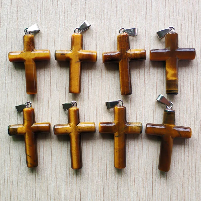 

wholesale 8pcs/lot fashion high quality natural tiger eye stone cross pendants Charm for necklaces jewelry making free shipping