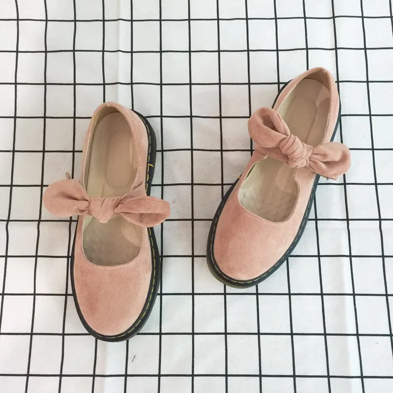 

Suede Bowknot Princess Kawaii Girl Women Shoes Summer New Round Head Student Japanese Low Heel Lolita Shoes