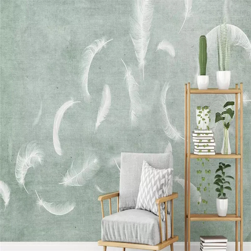 Decorative wallpaper Modern simple style white feather background wall