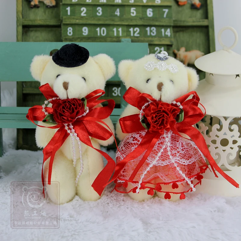 2pieces/pair 12cm Kawaii Stuffed Dolls Couple Bear Wedding Bear Plush Toys Wedding Gift New Year Christmas Gift Bride & Groom