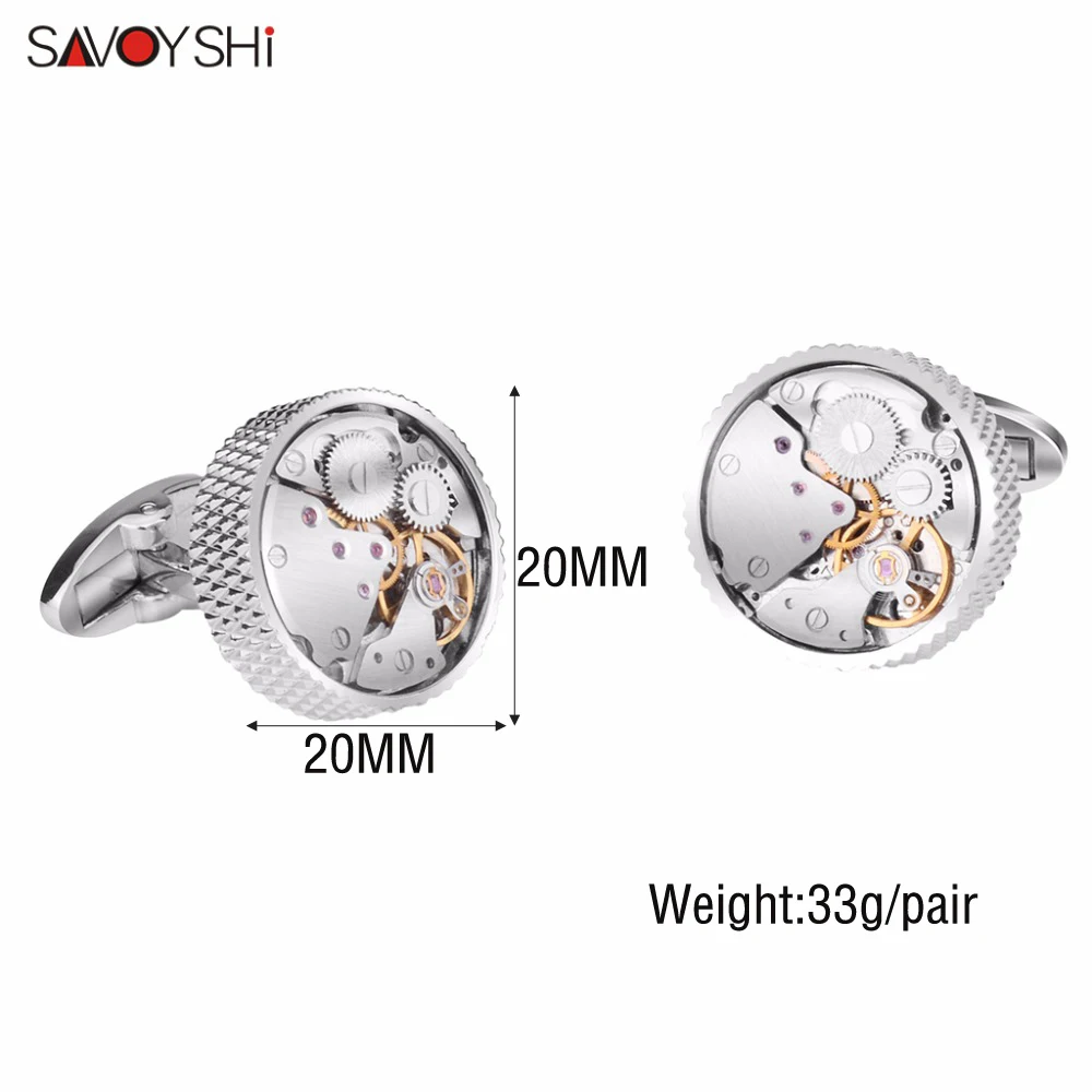 SAVOYSHI Classic Shirt Cufflinks For Men Brand High Quality Round Mechanical Watch Movement Cuff Buttons Business Gift