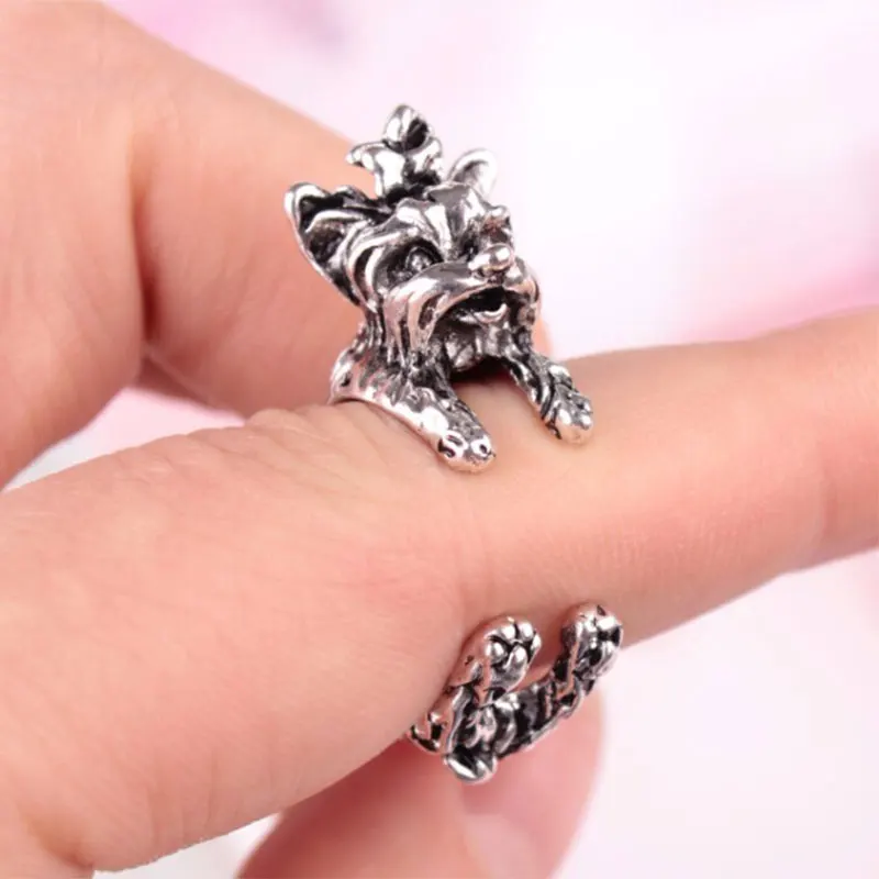 Wholesale 10Pc/lot Vintage Teddy Dog Adjustable 3D Cartoon Doggie Rings For Women Girls Kids Geeks Rings Jewlery Gift