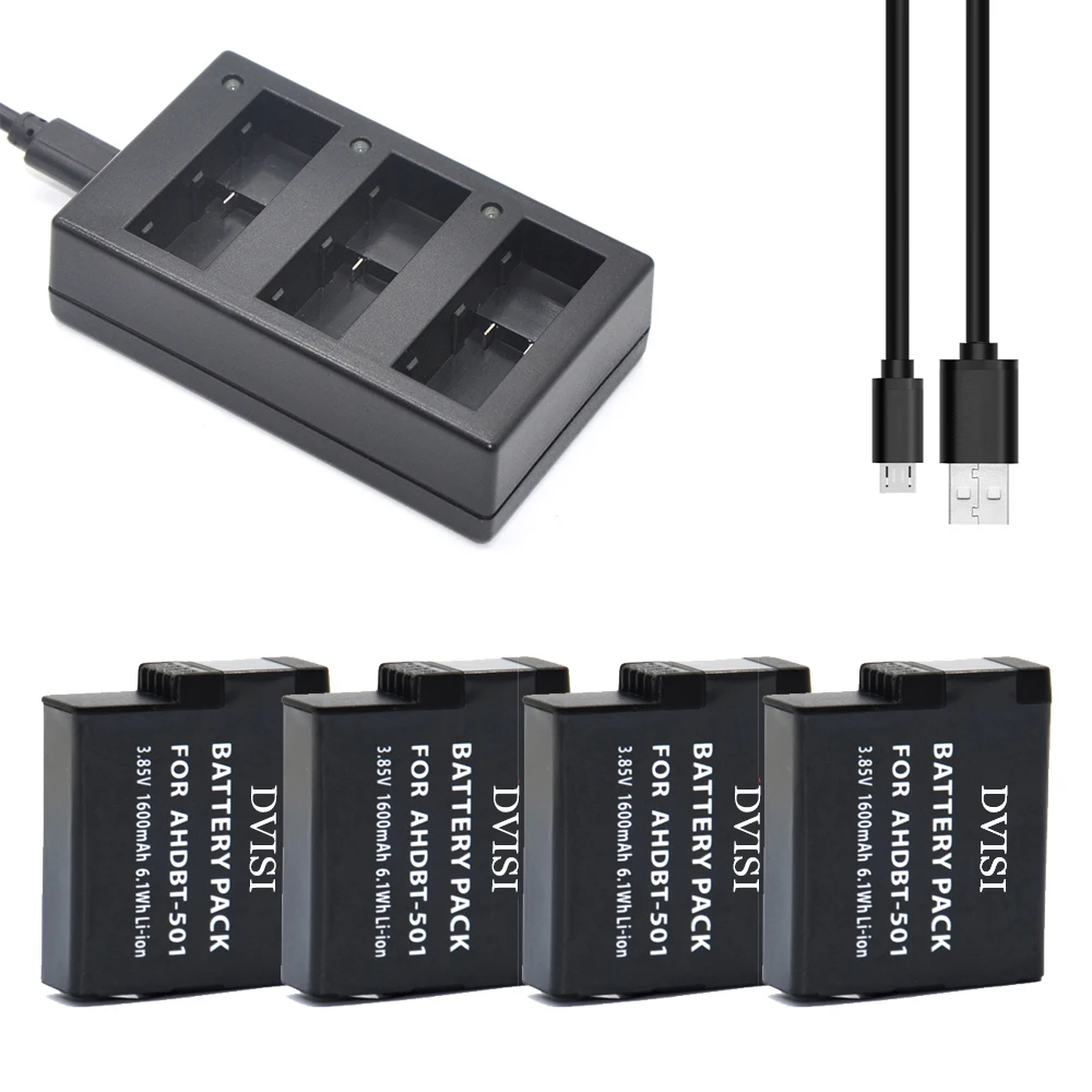 DVISI gopro hero5 4 pcs battery charger set 3-Channel for hero 5 accessories go pro GOPRO5 sport camera battery AHDBT-501